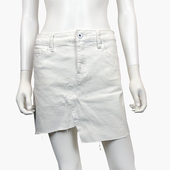 NWT VICI "August" Asymmetrical Frayed Denim Mini Skirt (White | Size S) - Picture 1 of 6